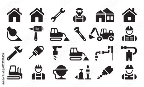 Construction and home repair tools vector icons set, collection of web illustrations.