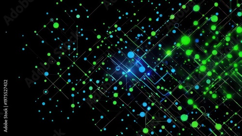 Wallpaper Mural Abstract Network of Interconnected Nodes and Lines with Green and Blue Lights. Torontodigital.ca