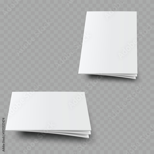 Realistic Floating Brochure Mockup Set. Vector Blank White Vertical and Horizontal Magazine Templates with Shadow.