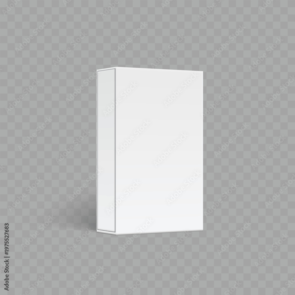 Fototapeta premium Realistic Blank White Packaging Box Mockup. Vector Standing Rectangular Carton Template with Shadow.
