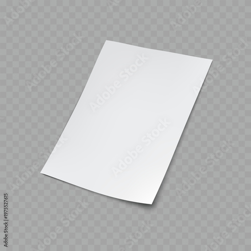 Realistic Blank A4 Paper Sheet Mockup. Vector White Flyer or Letterhead Template in Perspective with Shadow.