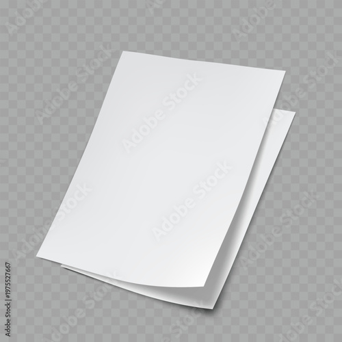 Realistic Blank A4 Paper Sheet Mockup. Vector White Flyer or Letterhead Template in Perspective with Shadow.