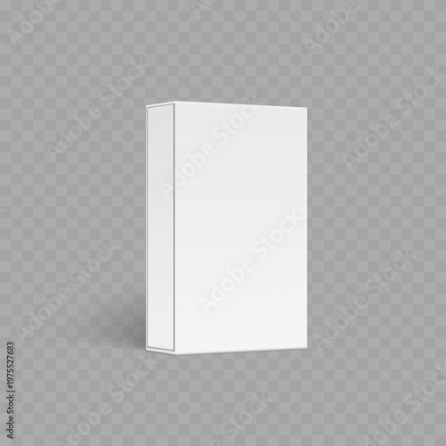 Realistic Blank White Packaging Box Mockup. Vector Standing Rectangular Carton Template with Shadow.
