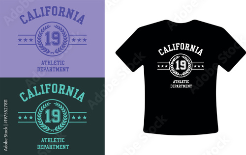 California athletic department t-shirt design with 19 number logo vector