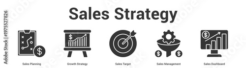 Sales Strategy web banner icon set vector illustration concept for business with icon of Sales Planning, Growth Strategy, Sales Target, Sales Manageme.