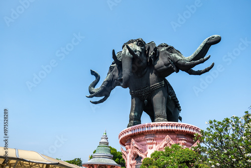 Elephant statue at Erawan museum, Bangkok Thailand. Iconic three head elephant statue in Bangkok