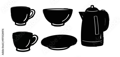 Black and white kitchenware illustration