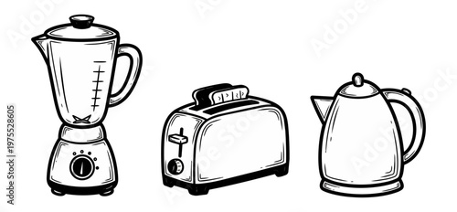 Kitchen appliances illustration blender toaster kettle isolated