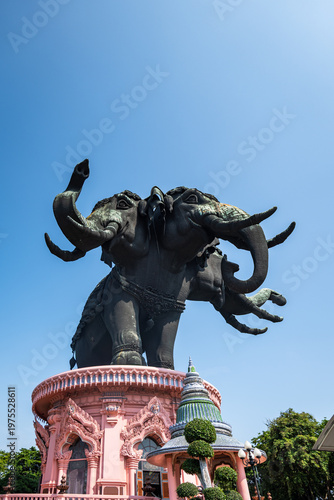 Elephant statue at Erawan museum, Bangkok Thailand. Iconic three head elephant statue in Bangkok