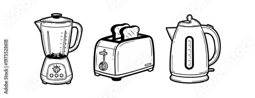 Kitchen appliances illustration blender toaster electric kettle isolated