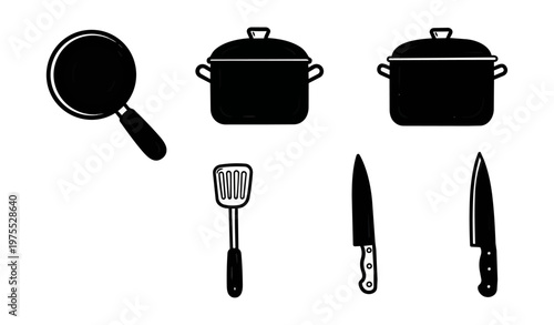 Kitchen appliances illustration blender toaster kettle monochrome