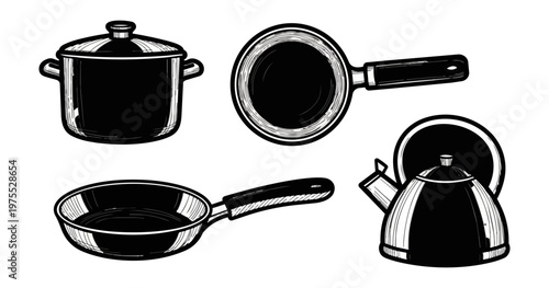 Kitchen utensils illustration against black background