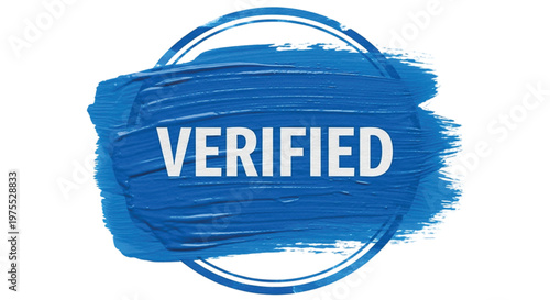 Blue verified stamp with white text on white background