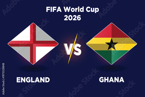 Fotografi England vs Ghana football match scoreboard broadcast template for FIFA World Cup 2026