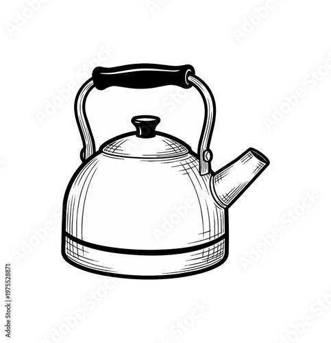 Vintage kettle illustration hand drawn design on black background