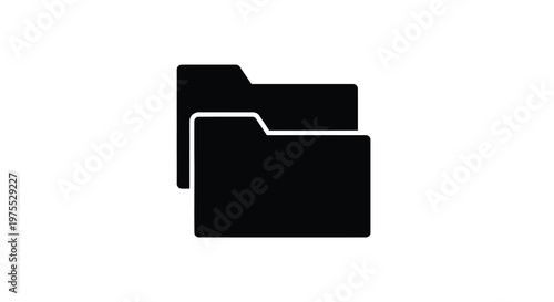 A simple black and white illustration depicts two stacked folder icons on a white background