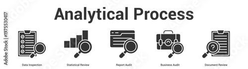 Analytical Process web banner icon set vector illustration concept for business with icon of Data Inspection, Statistical Review, Report Audit, Business Aud.