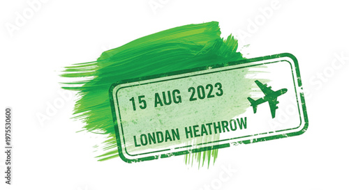 Green and white airplane ticket for london heathrow, dated 15 aug 2023
