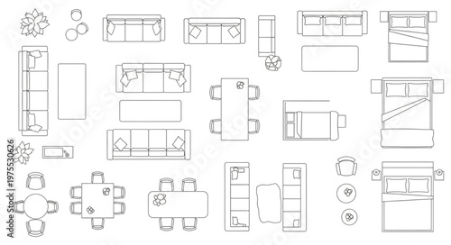 Architectural Layout - Detailed Furniture and Fixture Plan for Interior Design.
