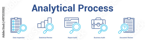 Analytical Process web banner icon set vector illustration concept for business with icon of Data Inspection, Statistical Review, Report Audit, Business Aud.