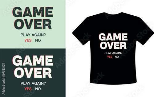 Game Over T-Shirt Design with Play Again Options