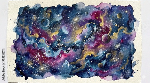 watercolor nebula space illustration dreamy cosmic art