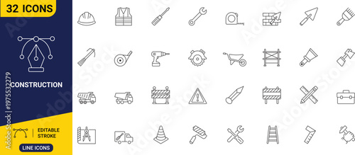 Construction tools and equipment depicted in minimalist style