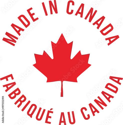 Made in Canada bilingual seal with red maple leaf icon for product packaging and labels