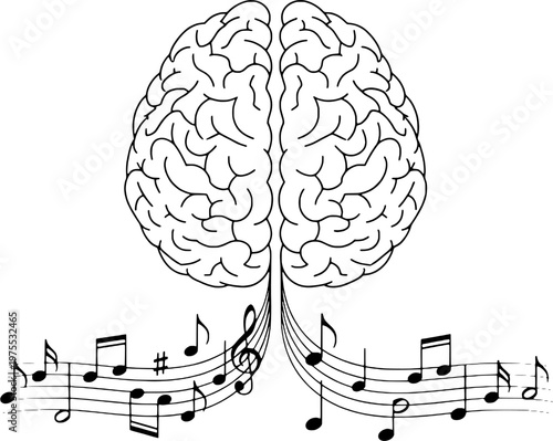 Minimalist audio therapy and musical brain line art, "Created with AI assistance and manually refined."