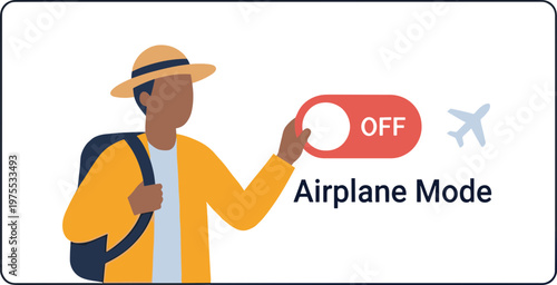 Man in yellow jacket turning off airplane mode on his device