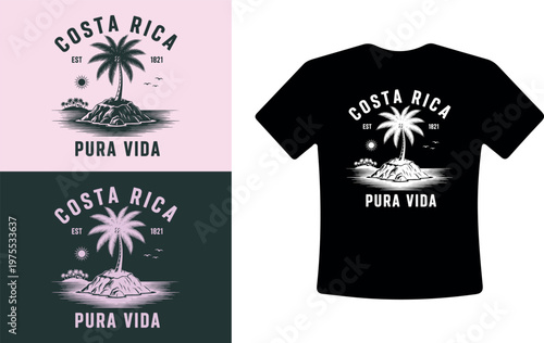 Costa Rica Pura Vida Tropical Palm Tree T-Shirt Design Vector