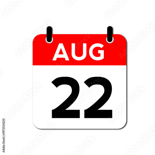 August 22th Day Calendar Vector Icon Perfect for planner, reminder, time management, schedule, office, business, and monthly event start design template