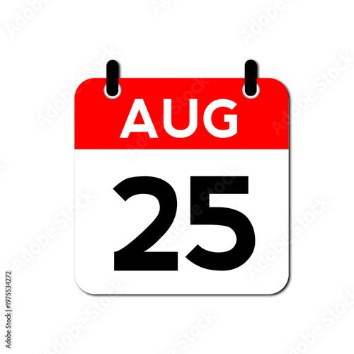 August 25th Day Calendar Vector Icon Perfect for planner, reminder, time management, schedule, office, business, and monthly event start design template