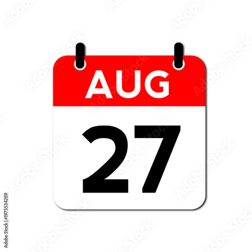 August 27th Day Calendar Vector Icon Perfect for planner, reminder, time management, schedule, office, business, and monthly event start design template