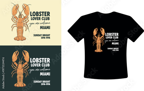 Lobster Lover Club Miami T-Shirt Design with Crustacean Graphic