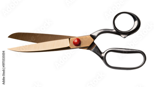 Konstfotografi Heavy duty tailor scissors with brass pivot and red accent, isolated on transpar