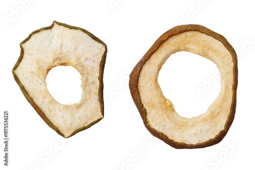 Two pieces of fruit, one of which is cut in half