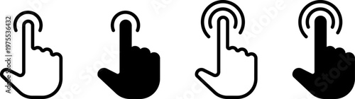 Hand click icon set, outline and flat style, hand cursor click icons. Vector illustration. Mouse click cursor collection
