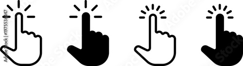 Hand click icon set, outline and flat style, hand cursor click icons. Vector illustration. Mouse click cursor collection