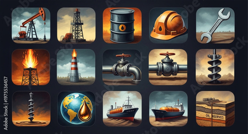 Oil and Gas Industry Icons - A Comprehensive Collection of Energy Production Symbols.