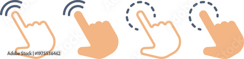 Hand click icon set, outline and flat style, hand cursor click icons. Vector illustration. Mouse click cursor collection