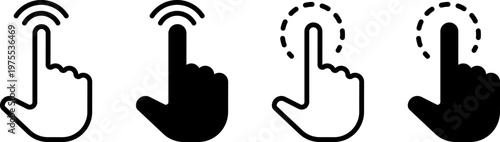 Hand click icon set, outline and flat style, hand cursor click icons. Vector illustration. Mouse click cursor collection