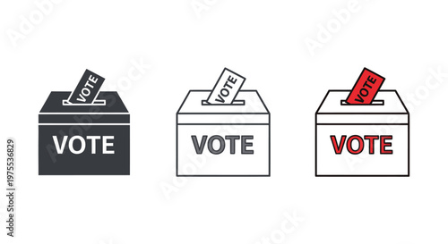 Vector illustration of a set of ballot boxes with "vote" slips for election and democratic participation graphic design.