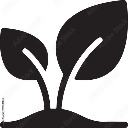 Simple black seedling icon representing growth and new beginnings perfect for nature and eco-friendly concepts isolated on white background