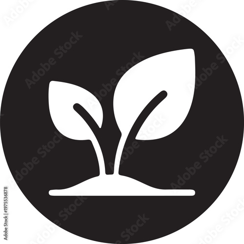 Simple sprout icon representing growth and new beginnings ideal for nature agriculture and eco-friendly concepts isolated on black circle