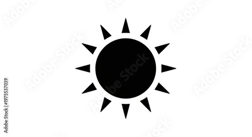 A minimalist vector graphic of a sun symbol with triangular rays on a white background