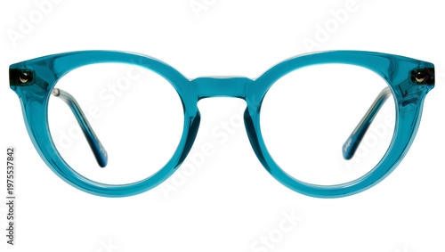 Φωτογραφία Translucent teal acetate eyeglasses with round lenses, isolated on transparent b