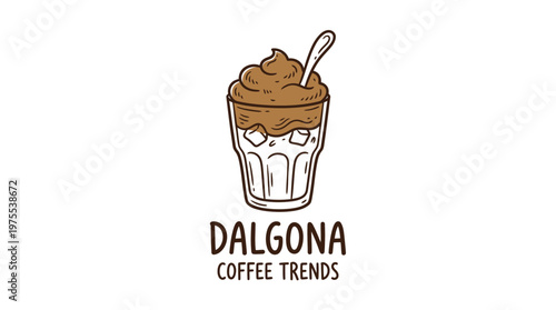 Dalgona Coffee Logo with Whipped Cream and Ice