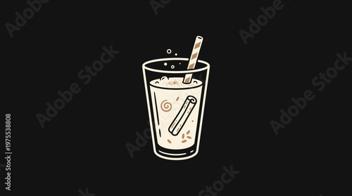 Creamy Milkshake with Cinnamon Stick and Straw