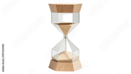 Foto Modern wooden and glass hourglass with sand, isolated on transparent background